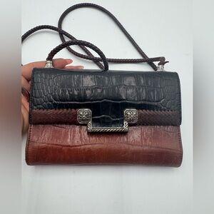 BRIGHTON Large Wallet Organizer Black Brown Croc Embossed Roped Chain